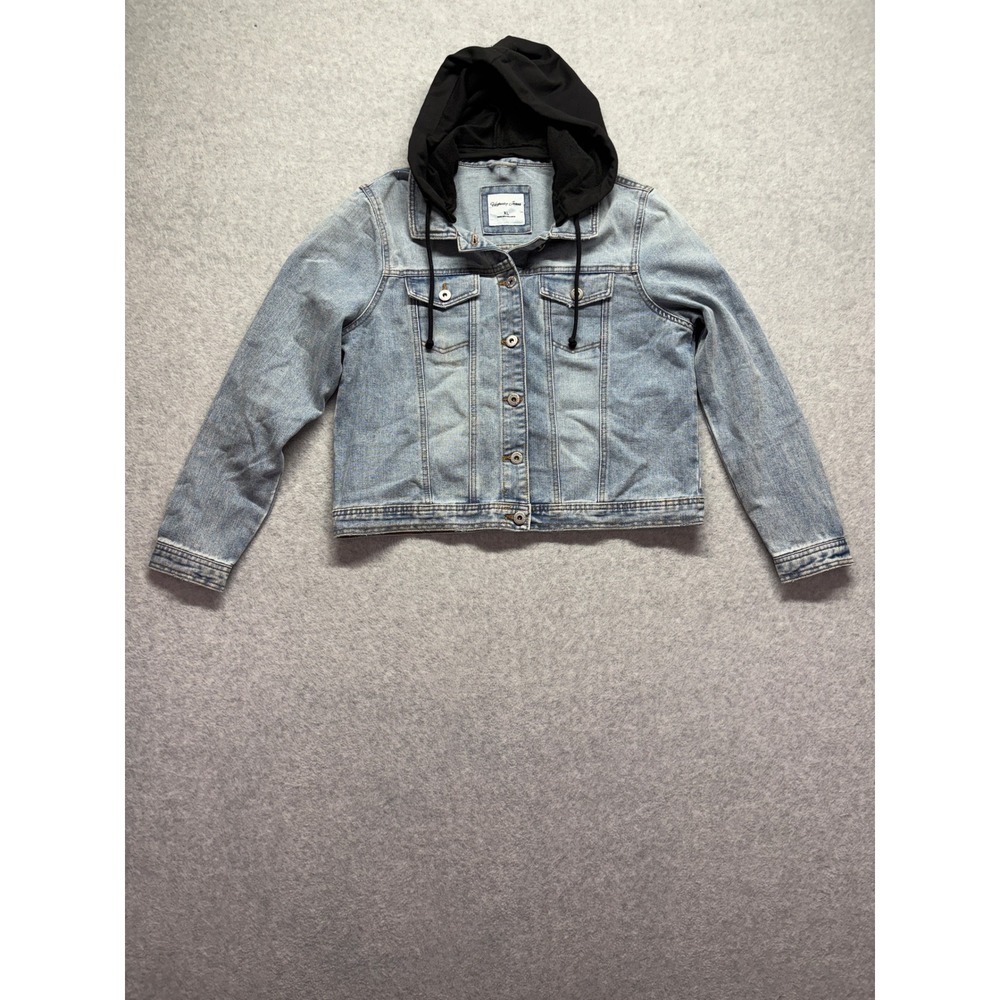 Highway Jeans Hooded Denim Jacket Light Wash Blue Black Hood XL FD7165HJLSH‎